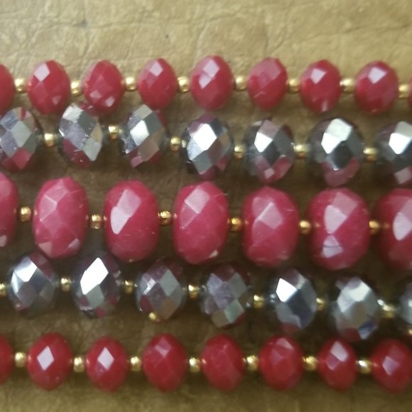 RARE VINTAGE JOSE MARIA BARRERA RED Crystal HEMATITE STATEMENT 5 STRAND BRACELET - Picture 6 of 8